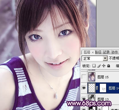 Photoshop将外景美女图片调成可爱的淡紫色