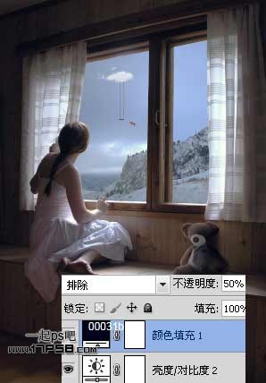 photoshop合成美女临窗观看梦幻般的外景