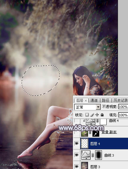 Photoshop将水景美女图片打造唯美的中性蓝红色