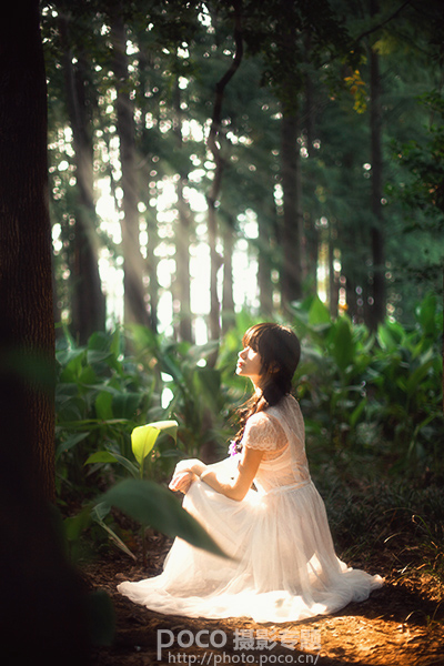 PS将蹲坐在丛林里的美女图片打造魔幻童话风