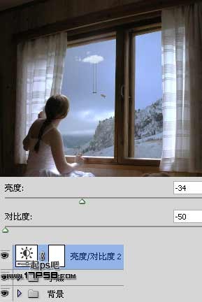 photoshop合成美女临窗观看梦幻般的外景