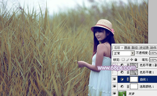Photoshop将芦苇美女图片打造唯美的秋季冷色蓝紫色