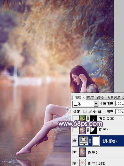 Photoshop将湖景美女图片打造出冷暖对比的冷调蓝紫色