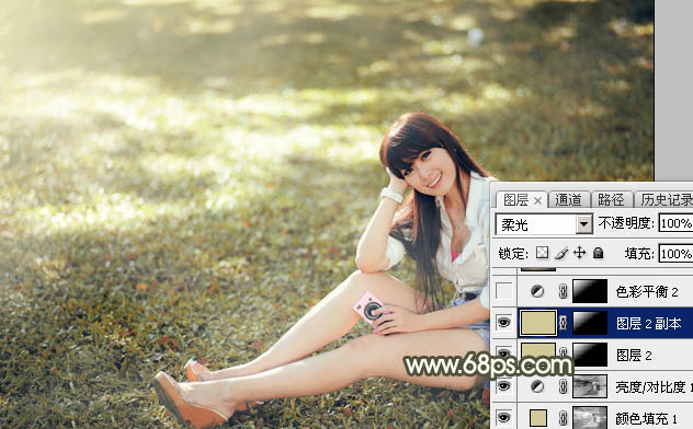 Photoshop将草地美女图片打造出唯美的阳光褐色