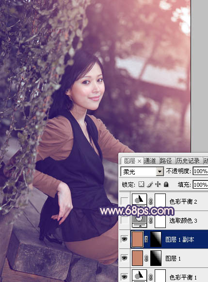 Photoshop为外景美女加上柔和的暗调蓝橙色教程