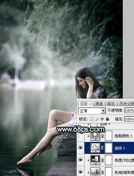 Photoshop调制出柔美的古典暗绿色水景人物图片