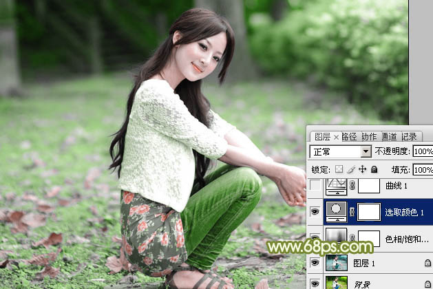 Photoshop为外景美女增加柔美的古典淡绿色
