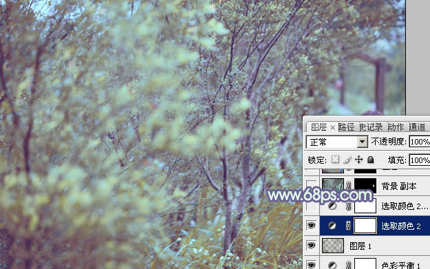 Photoshop为树林人物图片增加上唯美的韩系淡蓝色效果