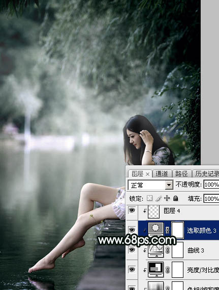 Photoshop调制出柔美的古典暗绿色水景人物图片