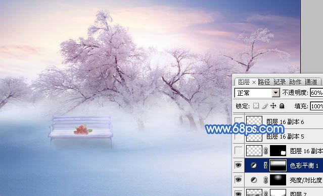 Photoshop将婚片打造出唯美的梦幻冬季雪景效果