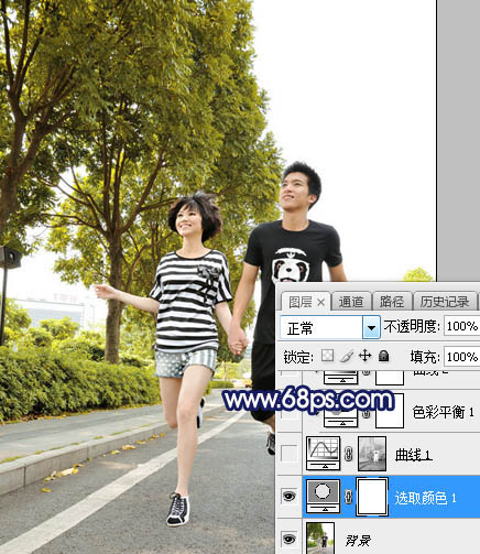 Photoshop调制出紫色霞光马路上的情侣图片