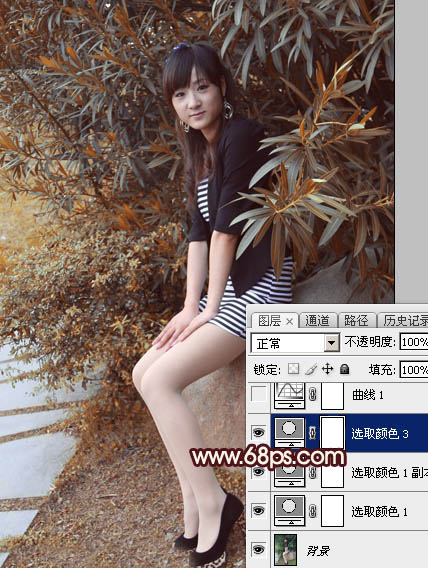 Photoshop为外景美女图片打造甜美的秋季红褐色