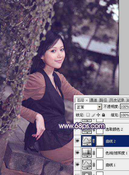 Photoshop为外景美女加上柔和的暗调蓝橙色教程