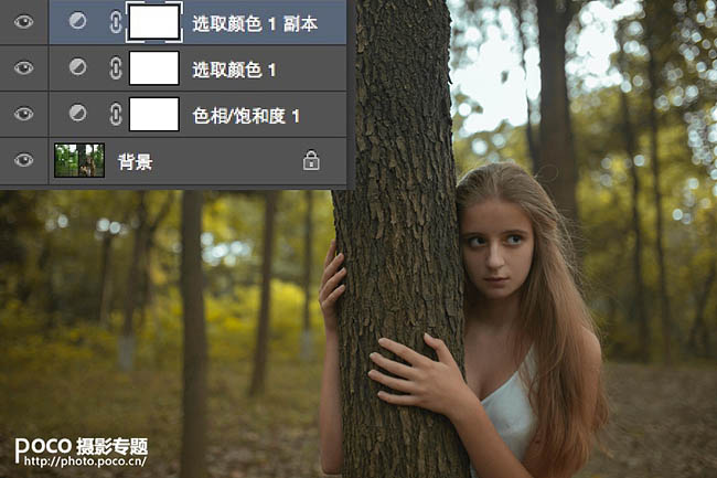 Photoshop将树林人物图片打造唯美的秋季红