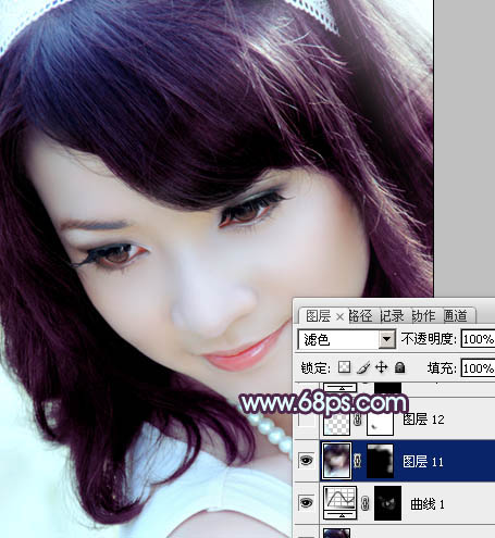 Photoshop将美女头像图片调出经典的朦胧紫色调效果