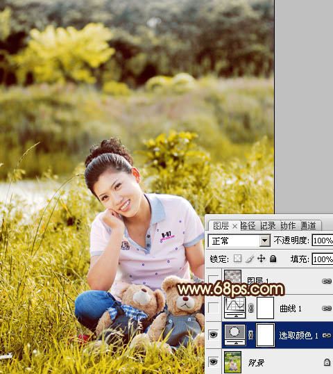 Photoshop将草地人物图片调制出柔美的黄褐色效果