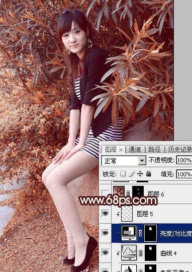 Photoshop为外景美女图片打造甜美的秋季红褐色