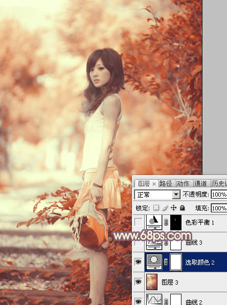 Photoshop将外景人物图片打造出小清新橙红色效果