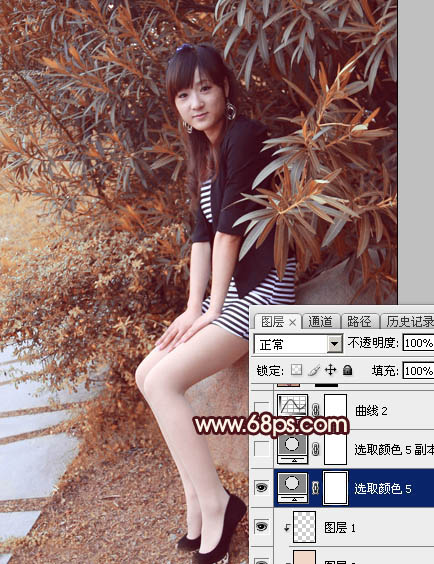 Photoshop为外景美女图片打造甜美的秋季红褐色