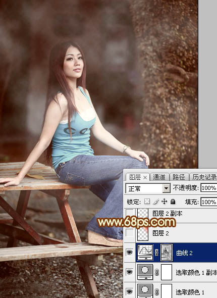 Photoshop为外景美女加上唯美的中性红褐色