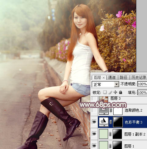 Photoshop打造唯美的秋季红褐色外景美女图片