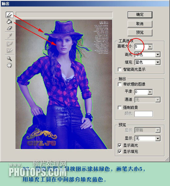 photoshop利用抽出滤镜及描边路径精细抠出人物发丝