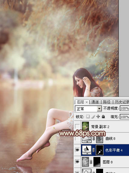 Photoshop为溪边的美女调制出漂亮的淡调红褐色