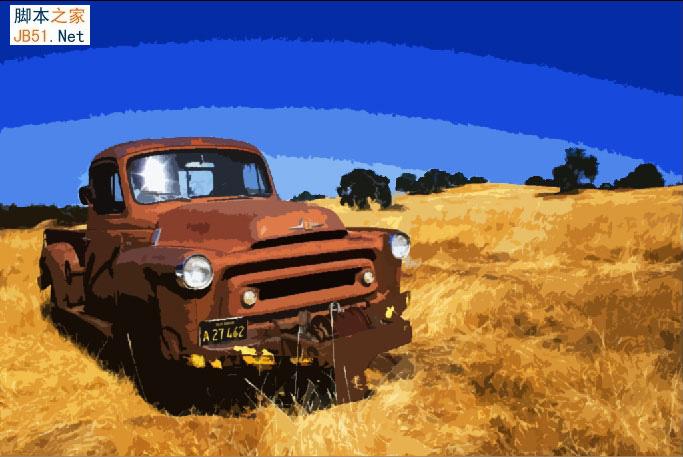 PS利用木刻滤镜把风景汽车图片转为矢量油画插画效果