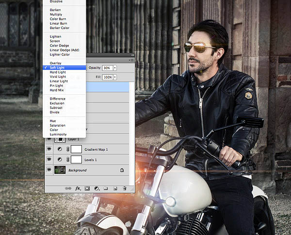 Photoshop为酷哥的摩托车加上闪亮的车灯