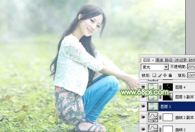 Photoshop将美女图片打造唯美的烟雾梦幻小清新黄绿色