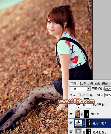 Photoshop为草地美女图片调制出柔美的红褐色