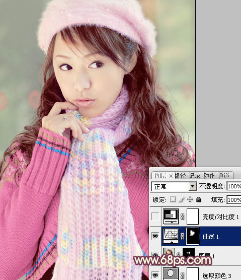 Photoshop将冬季美女图片加上淡紫蜜糖色效果