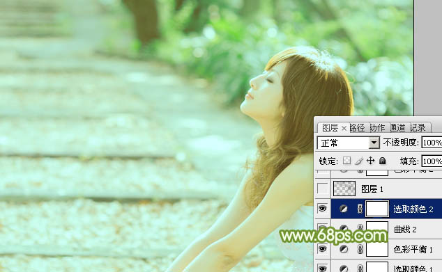 Photoshop将外景美女图片调制出淡淡的小清新绿色