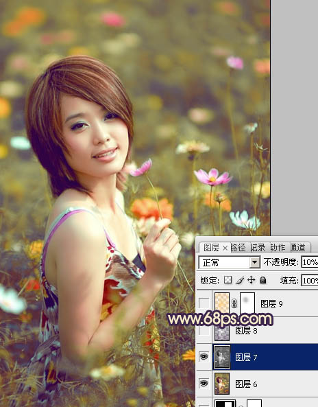 Photosho将花景美女图片调出流行的淡暖色效果