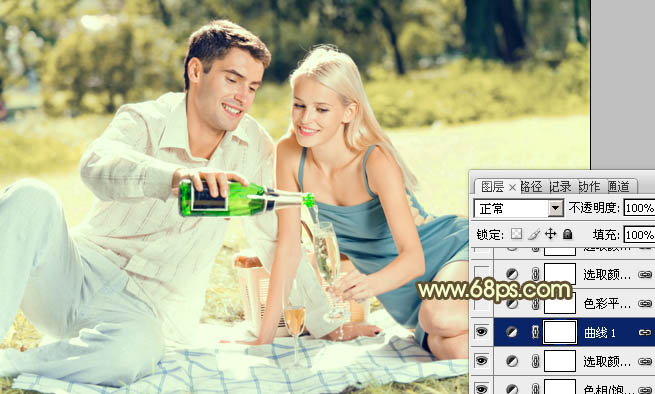 Photoshop将草地情侣图片制作出复古的淡黄色
