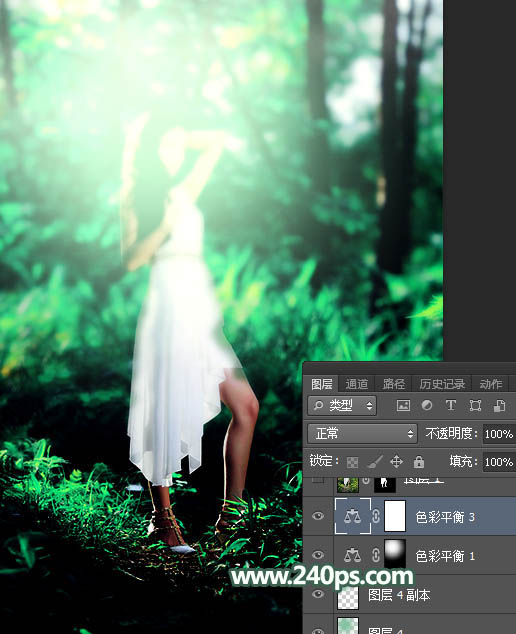 Photoshop将树景人物图片打造唯美的青绿色特效