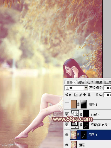 Photoshop为河边的美女调制出漂亮的暖色调