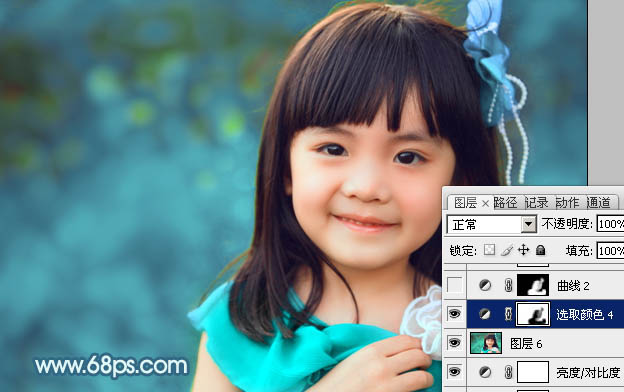 Photoshop为小女孩图片增加上甜美的青红色效果