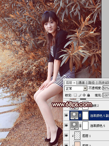 Photoshop为外景美女图片打造甜美的秋季红褐色