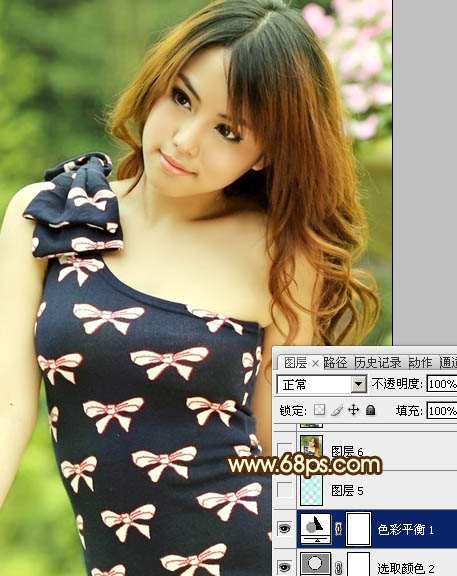 Photoshop将给偏暗的美女图片调制出清爽的黄绿蜜糖色效果