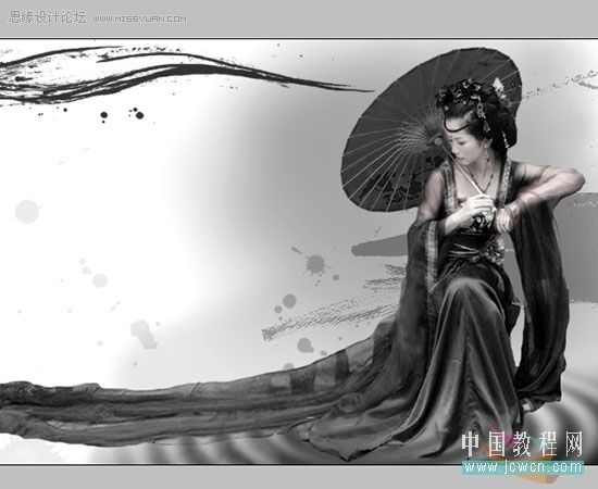 Photoshop CS3将古装MM打造成水墨画风格效果