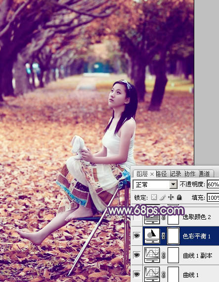 Photoshop将树林写真人物图片打造出漂亮的橙紫色