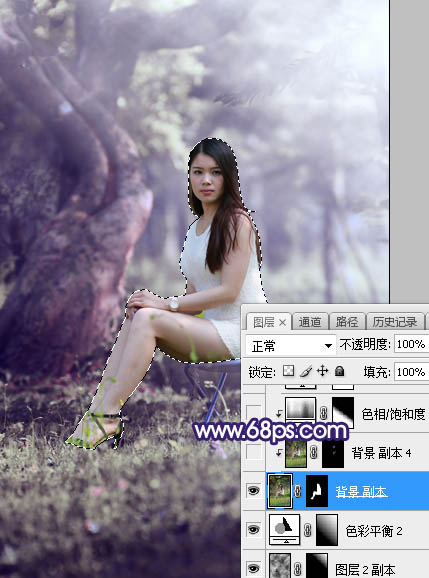 Photoshop调制出甜美清新的淡蓝色树林人物图片