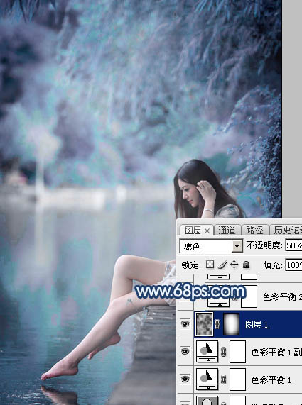Photoshop为江景美女图片打造唯美梦幻的蓝紫色