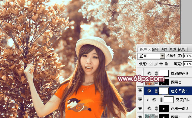 Photoshop为树林中人物图片增加鲜丽的橙褐色