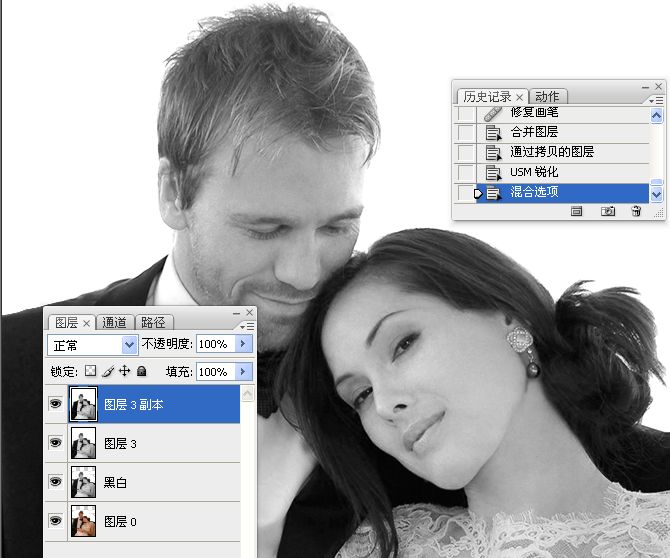 PhotoShop将婚礼照片修饰成经典黑白人像的润饰详细教程