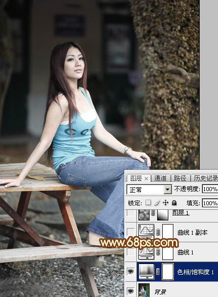 Photoshop为外景美女加上唯美的中性红褐色