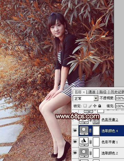 Photoshop为外景美女图片打造甜美的秋季红褐色