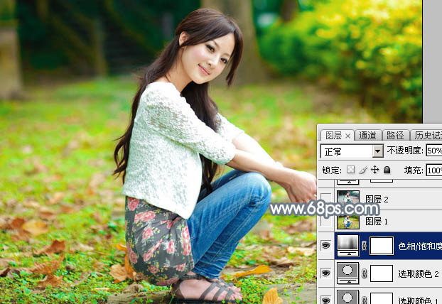 Photoshop将外景美女加上唯美的秋季淡冷色