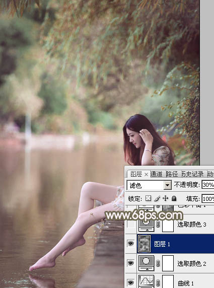 Photoshop将河景美女图片打造甜美的红褐色